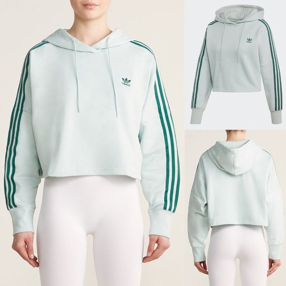 adidas Tops - NEW adidas Original 3 Striped Cropped Hoodie Mint